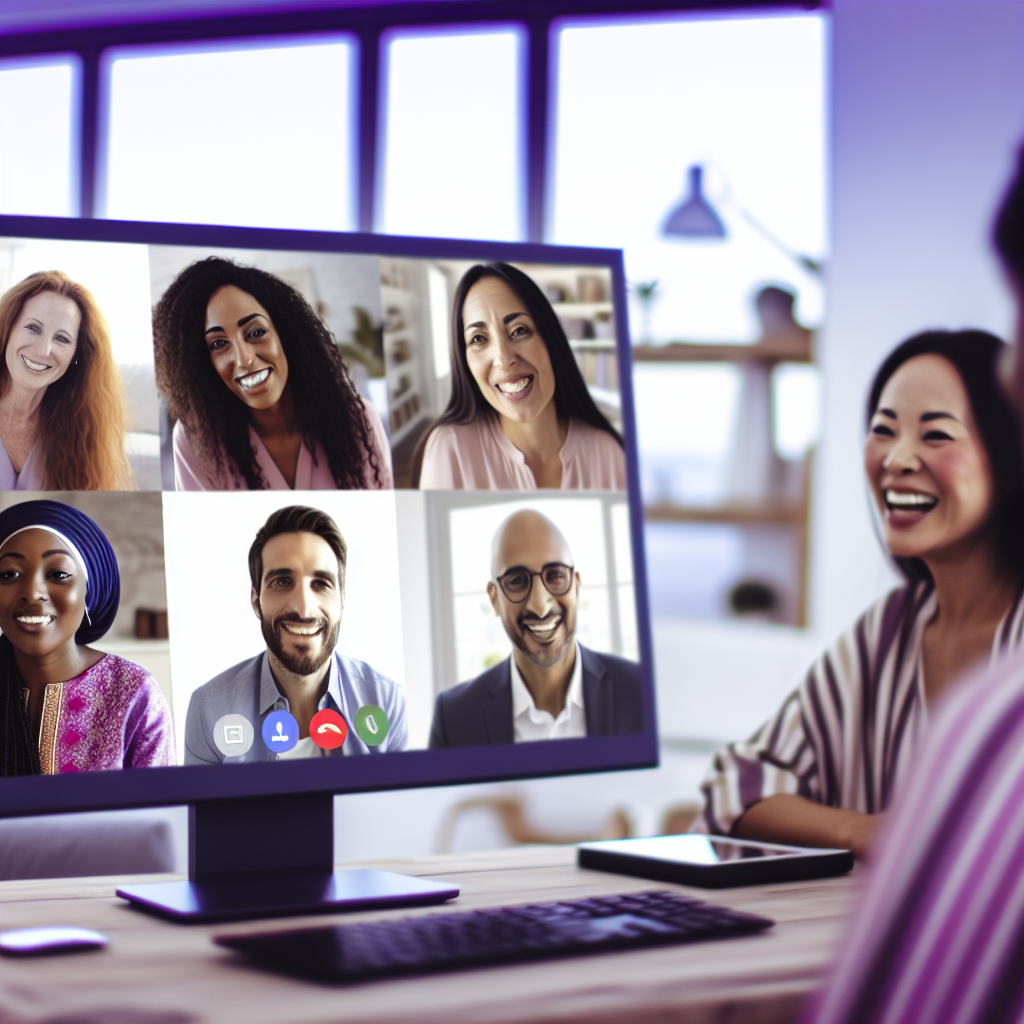 Diversidad cultural en videollamada globalmente conectados. Ideas de títulos alternativos: 1. Descubre el mundo en videollamadas. 2. Conectando culturas a través de videollamadas. 3. Explora nuevas culturas por videollamada.